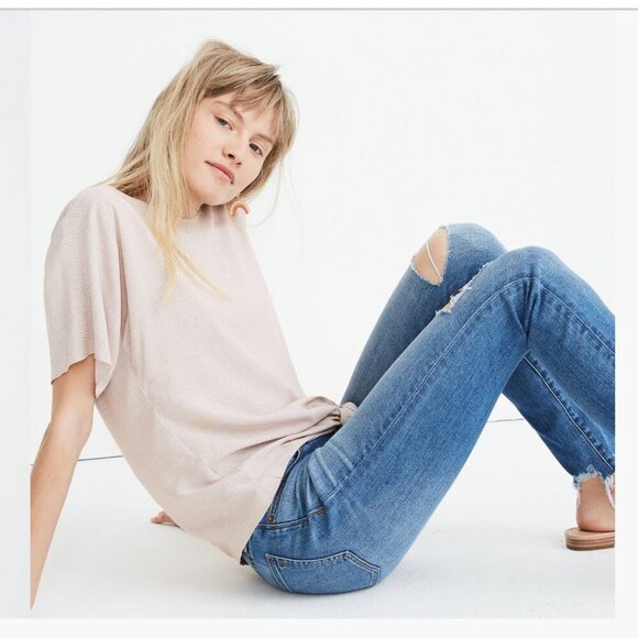 Madewell Button Back Tie Tee in Stripe Red Warm Nutmeg sz XL - Picture 1 of 14